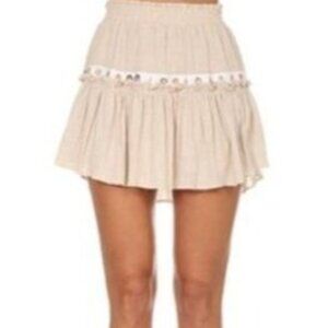 Misa Womens Mini Smocked Eyelet Skirt Med Cottagecore BohoChic Light Academia